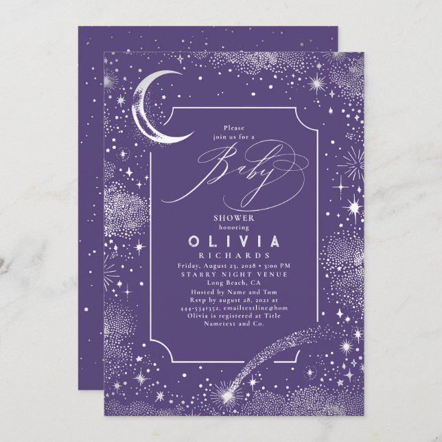 Starry Night Moon Mystical Celestial Baby Shower Invitation (Front/Back)