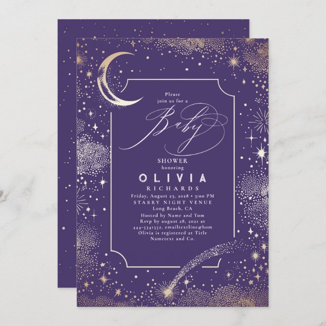Starry Night Moon Mystical Celestial Baby Shower Invitation (Front/Back)