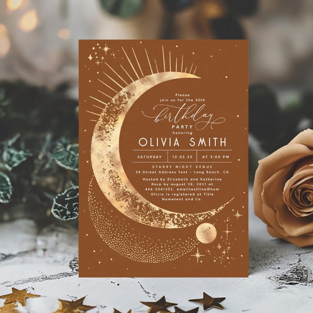 Starry Night Moon Mystical Celestial Birthday Invitation (Terracotta Stars Birthday Invitation)