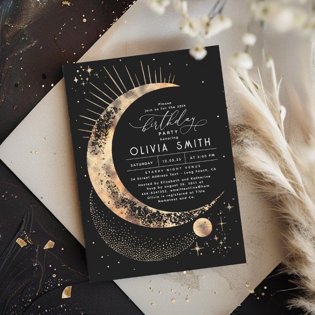 Starry Night Moon Mystical Celestial Birthday Invitation (Astronomy Tarot Boho Night Stars Birthday Invitation)