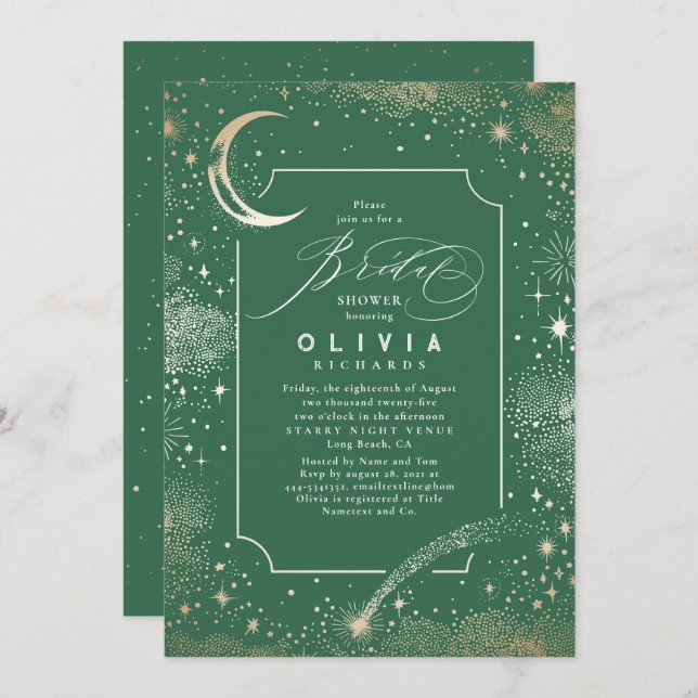 Starry Night Moon Mystical Celestial Bridal Shower Invitation (Front/Back)
