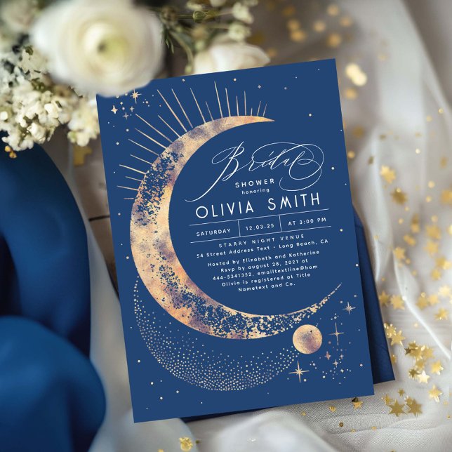 Starry Night Moon Mystical Celestial Bridal Shower Invitation (Celestial Mystical Bridal Shower Invitation)