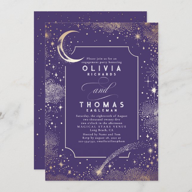 Starry Night Moon Mystical Engagement Party Invitation (Front/Back)