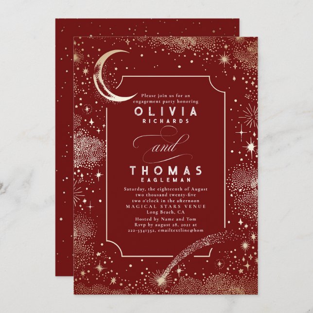 Starry Night Moon Mystical Engagement Party Invitation (Front/Back)