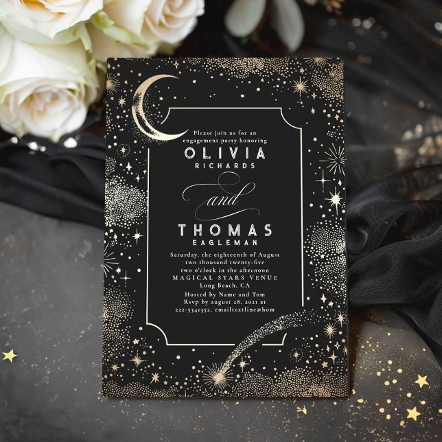 Starry Night Moon Mystical Engagement Party Invitation (Celestial Engagement Party Invitations)