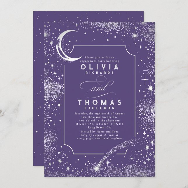 Starry Night Moon Mystical Engagement Party Invitation (Front/Back)