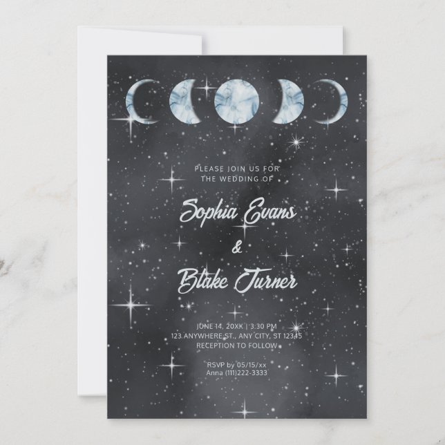Starry Night Moon Phases Zodiac Celestial Wedding Invitation (Front)