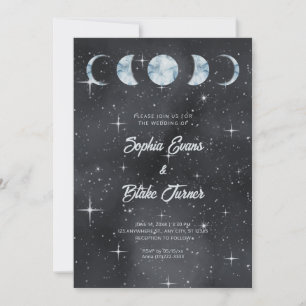 Starry Night Moon Phases Zodiac Celestial Wedding Invitation