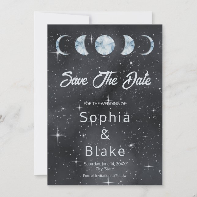 Starry Night Moon Phases Zodiac Save the Date Invitation (Front)