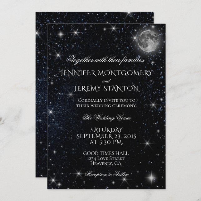 Starry Night Moon Wedding Invitation (Front/Back)