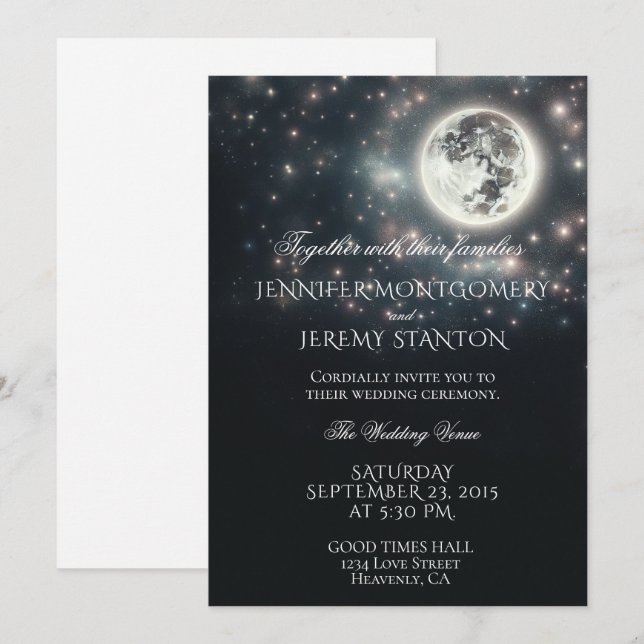 Starry Night Moon Wedding Invitation (Front/Back)