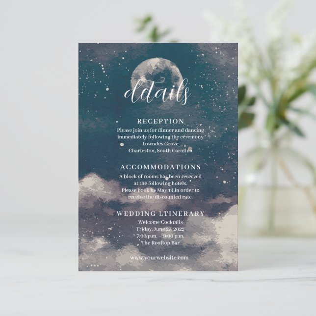 Starry Night Moonlight Wedding Enclosure Cards (Standing Front)