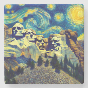 Starry Night Mt. Rushmore South Dakota Stone Coaster