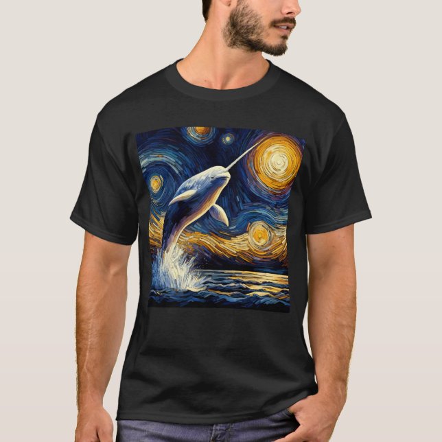 Starry Night Narwhal Van Gogh Lover T-Shirt (Front)