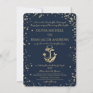 Starry Night Nautical Anchor Beach Wedding Invitation