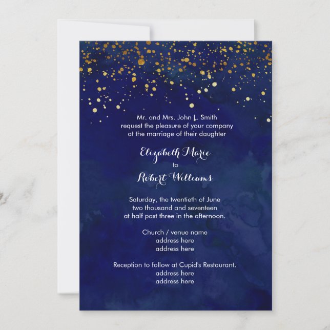 Starry Night Navy and Faux Gold Glitter Invitation (Front)