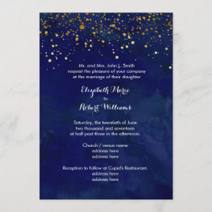 Starry Night Navy and Faux Gold Glitter Invitation