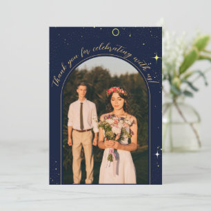 Starry Night Navy Blue Arch Celestial Photo Thank You Card