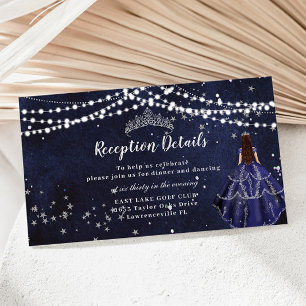 Starry Night Navy Blue Gown Quinceañera Reception Enclosure Card