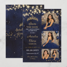 Starry Night Navy Blue Quinceañera Photo Save Date