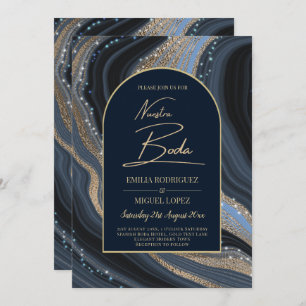 Starry Night Navy Gold Agate NUESTRA BODA Invite