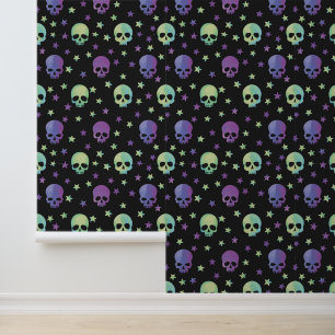 Starry night neon skulls wallpaper