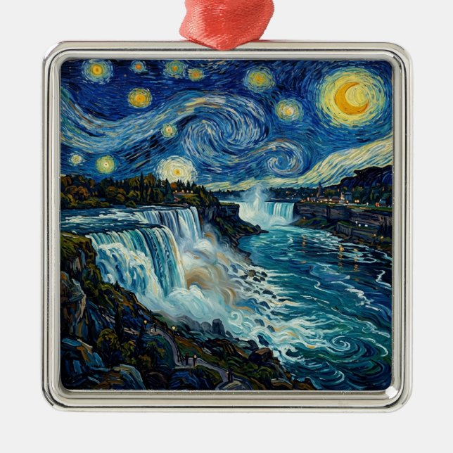 Starry Night Niagara Falls Metal Tree Decoration (Front)