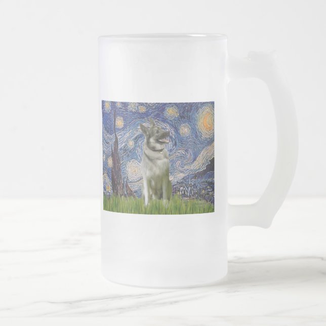 Starry Night - Norwegian Elkhound Frosted Glass Beer Mug (Right)