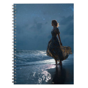 Starry Night Ocean Starlight Silhouette Art Notebo Notebook