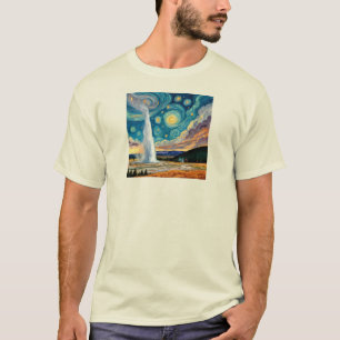 Starry Night Old Faithful Yellowstone Park T-Shirt