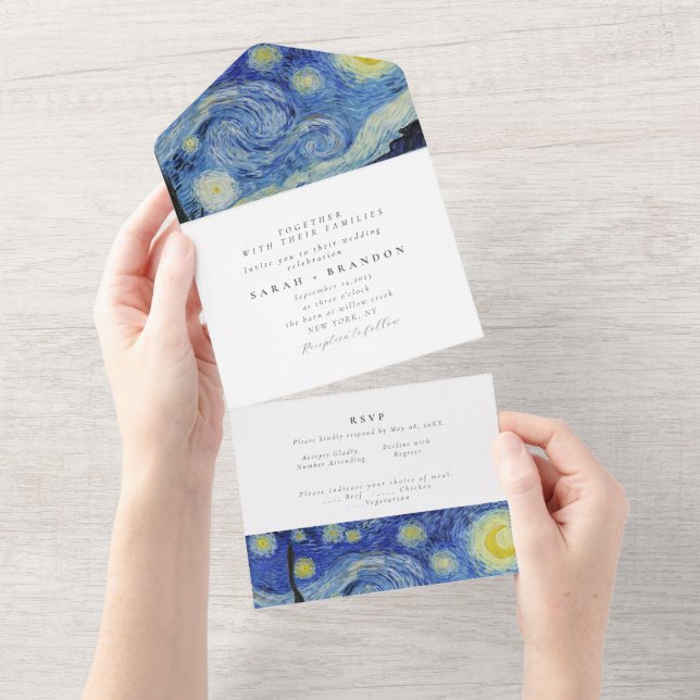 Starry Night Old painting wedding invitation  (Tearaway)