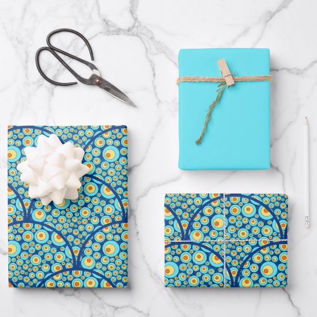 Starry Night On Sea Doodle Art Deco Scallop Wrapping Paper Sheet (Front)