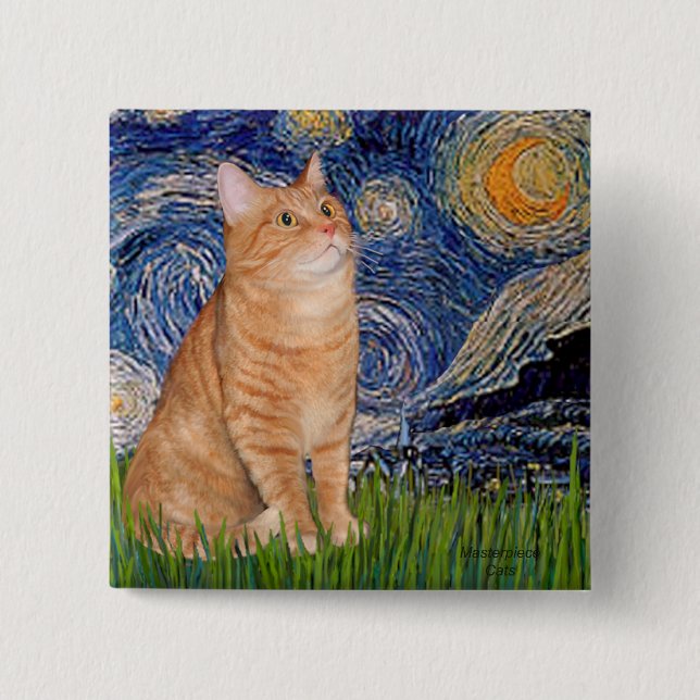 Starry Night - Orange Tabby 46 15 Cm Square Badge (Front)