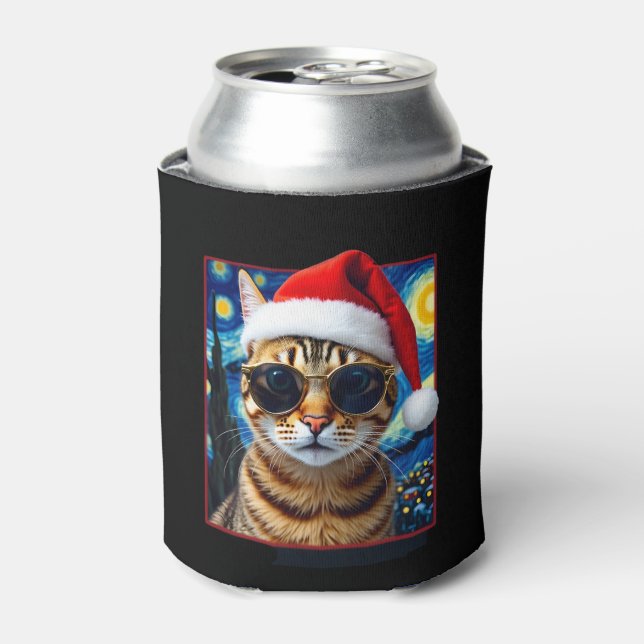 Starry Night Orange Tabby Cat Christmas Can Cooler (Can Front)