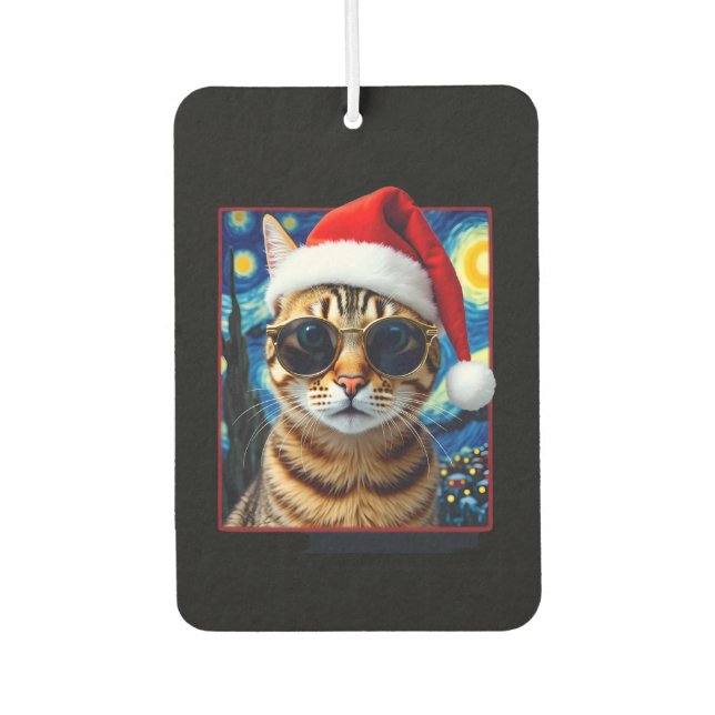Starry Night Orange Tabby Cat Christmas Car Air Freshener (Front)