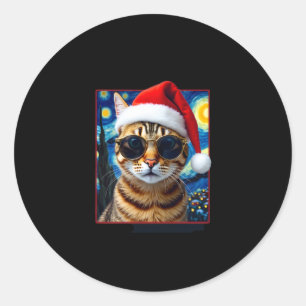 Starry Night Orange Tabby Cat Christmas Classic Round Sticker