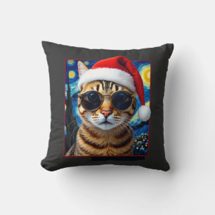 Starry Night Orange Tabby Cat Christmas Cushion