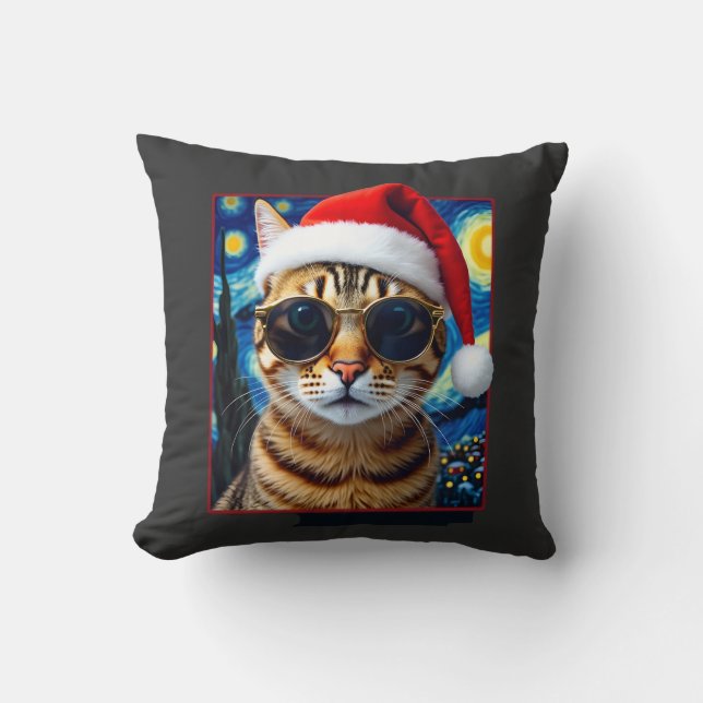 Starry Night Orange Tabby Cat Christmas Cushion (Front)
