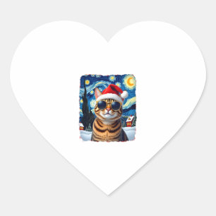 Starry Night Orange Tabby Cat Christmas Heart Sticker