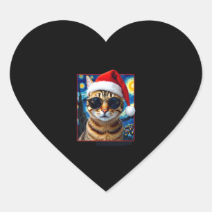 Starry Night Orange Tabby Cat Christmas Heart Sticker