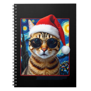 Starry Night Orange Tabby Cat Christmas Notebook