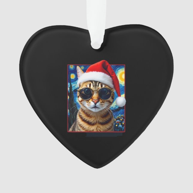 Starry Night Orange Tabby Cat Christmas Ornament (Front)