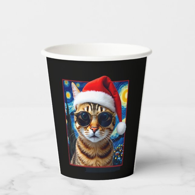 Starry Night Orange Tabby Cat Christmas Paper Cups (Front)
