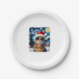 Starry Night Orange Tabby Cat Christmas Paper Plate