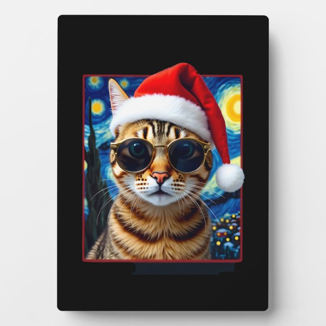 Starry Night Orange Tabby Cat Christmas Plaque (Front)