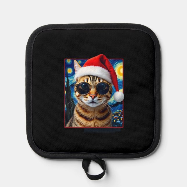 Starry Night Orange Tabby Cat Christmas Pot Holder (Front)