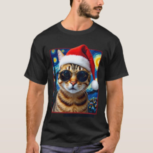Starry Night Orange Tabby Cat Christmas T-Shirt