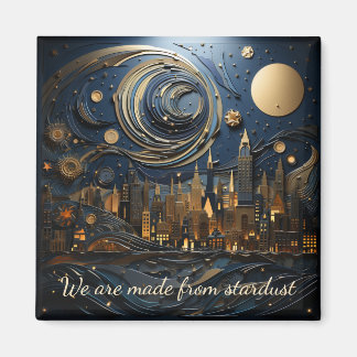 Starry night over cityscape 1 of 2 square magnet