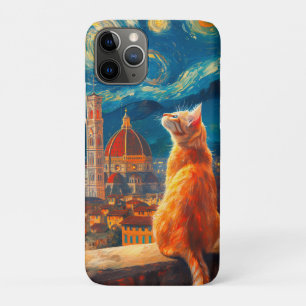 Starry Night Over Florence Ginger Cat Art iPhone 11 Pro Case