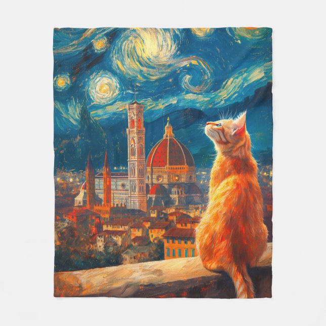 Starry Night Over Florence | Ginger Cat Art Fleece Blanket (Front)